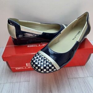 Bellini Biloxi Women's Flats 9M Navy Silver Woven Cap Toe Slip On Comfort *READ*